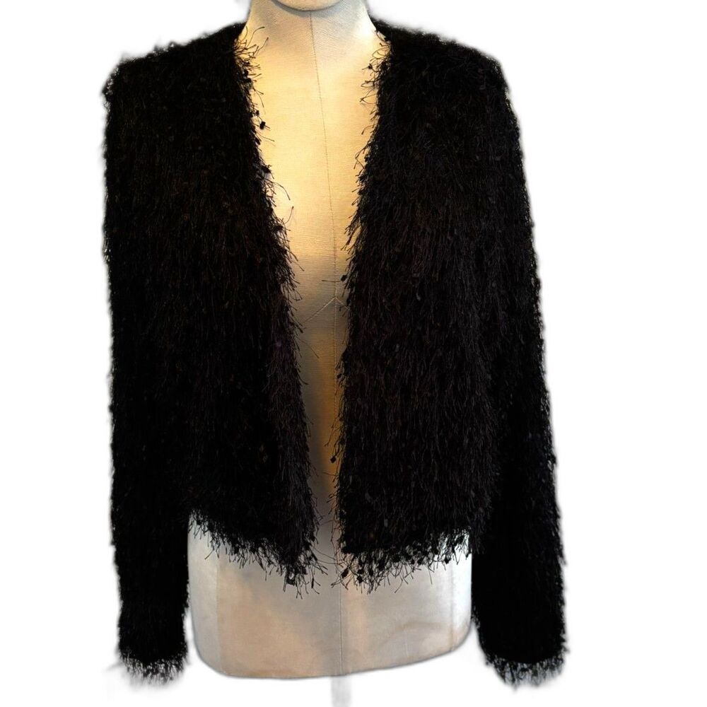 Y2K Forever 21 Eyelash Shag Cropped Jacket McBling Indie Sleaze Glam Cardigan Sm